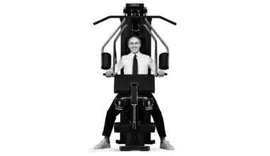 Technogym founder Nerio Alessandri on a Unica exercise machine