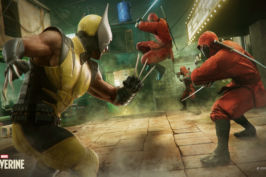 Wolverine and two enemies engage in combat.