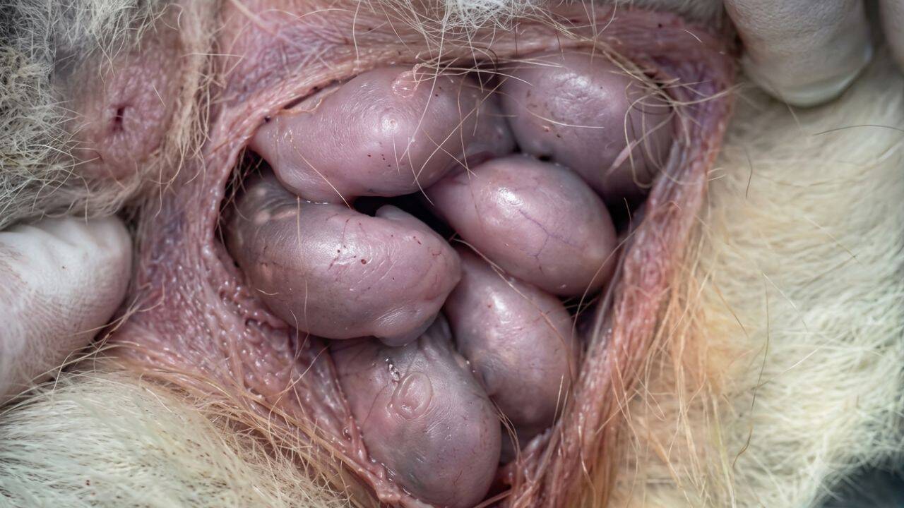 After being released into The Quoin, a female eastern quoll has in her pouch six joeys (Tasmanian Land Conservancy photo) After being released into The Quoin, a female eastern quoll has in her pouch six joeys (Tasmanian Land Conservancy photo)