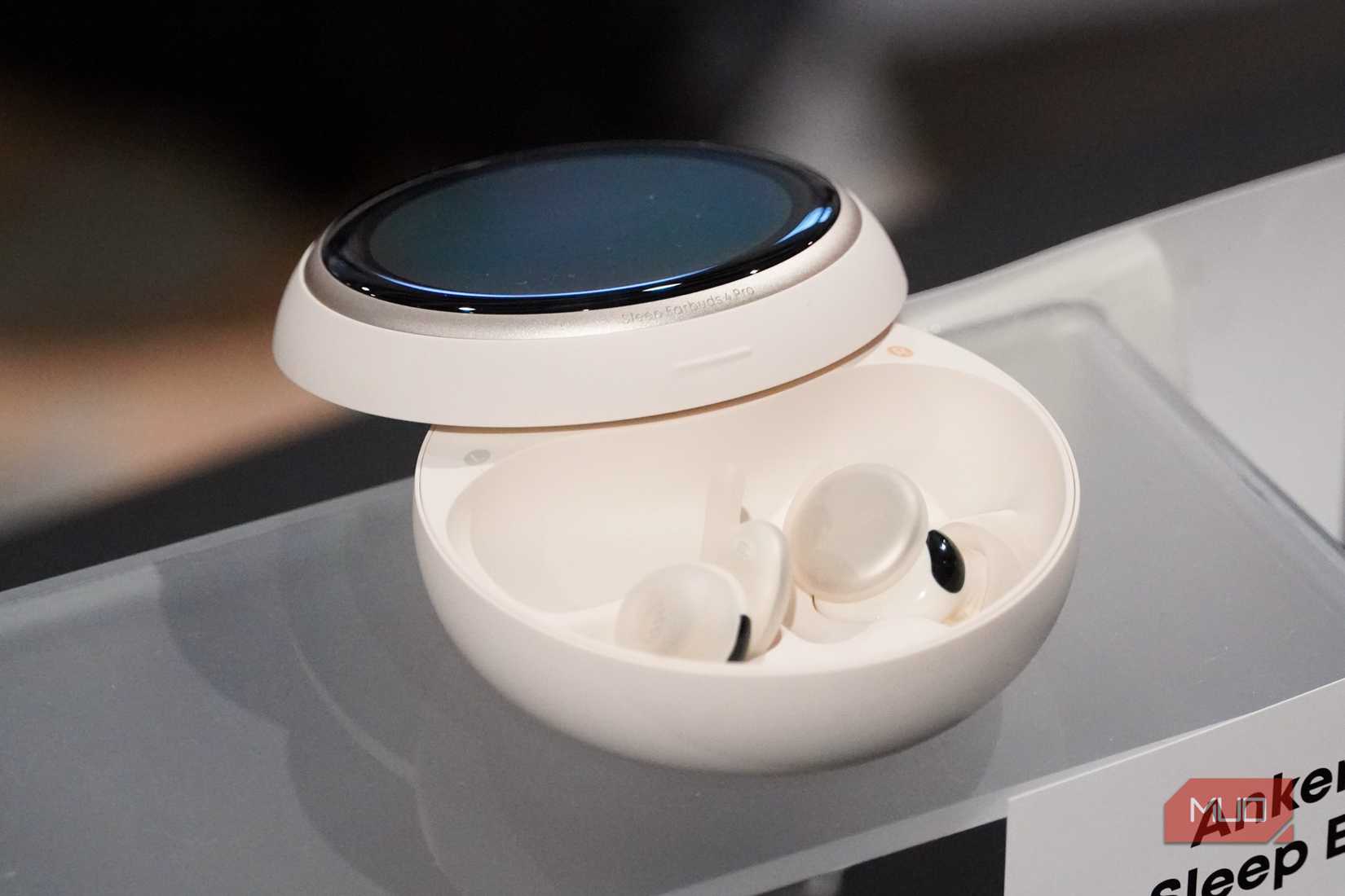 The Soundcore Sleep 4 Pro earbuds in their case.