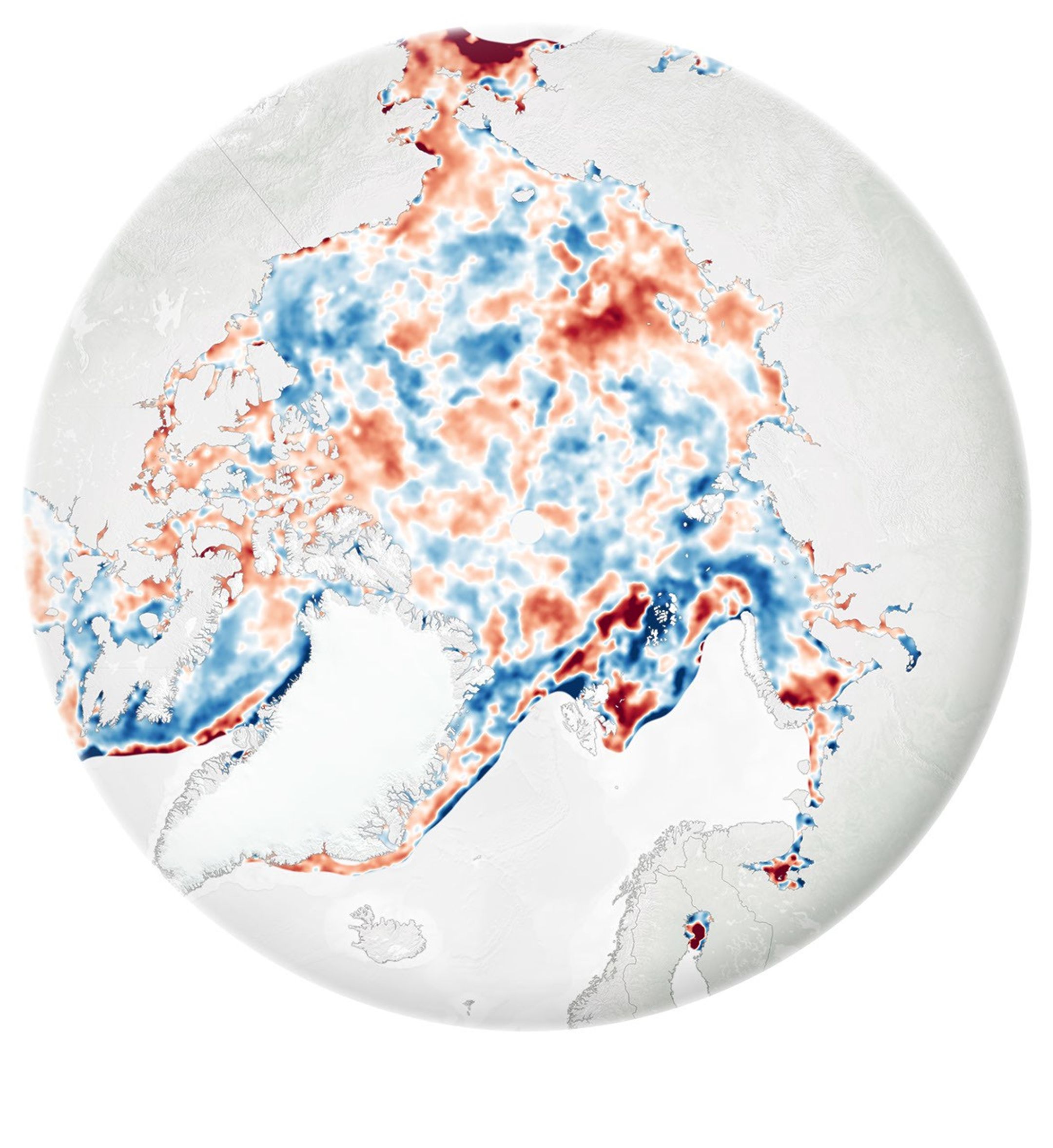 Two Arctic maps compare changes in melt season length by decade. Red indicates areas where the season grew longer; blue, where it grew shorter. The 2000–2009 map is mostly dark red. The 2010–2023 map shows a mix of lighter red and blue, indicating smaller changes.