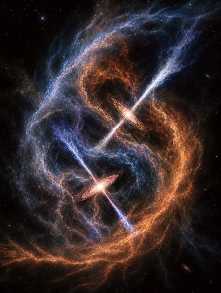 This artist's illustration shows a pair of young binary stars and their misaligned disks. They're still in the process of forming, and that's giving astrophysicists and opportunity to learn more about binary star formation. Image Credit: Y. Zhang