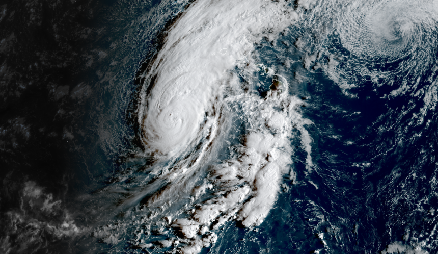 The sun rises on Hurricane Lowell as it tracks near Hawaii on the morning September 7, 2026. Besides raising sea levels along California's coast, El Niño also increases the likelihood of hurricanes in the Pacific that send their own waves towards California.