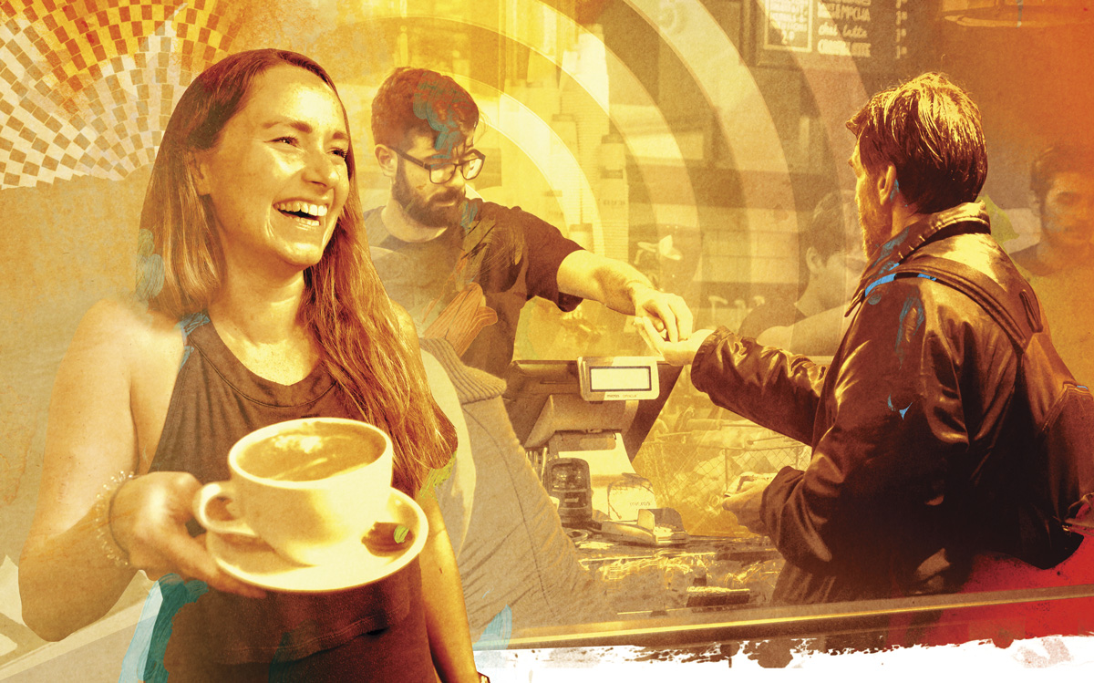 People talking to barista