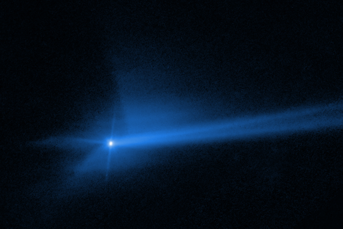 Hubble Space Telescope image showing the aftermath of the Double Asteroid Redirection Test impact. Credit: NASA, ESA, STScI