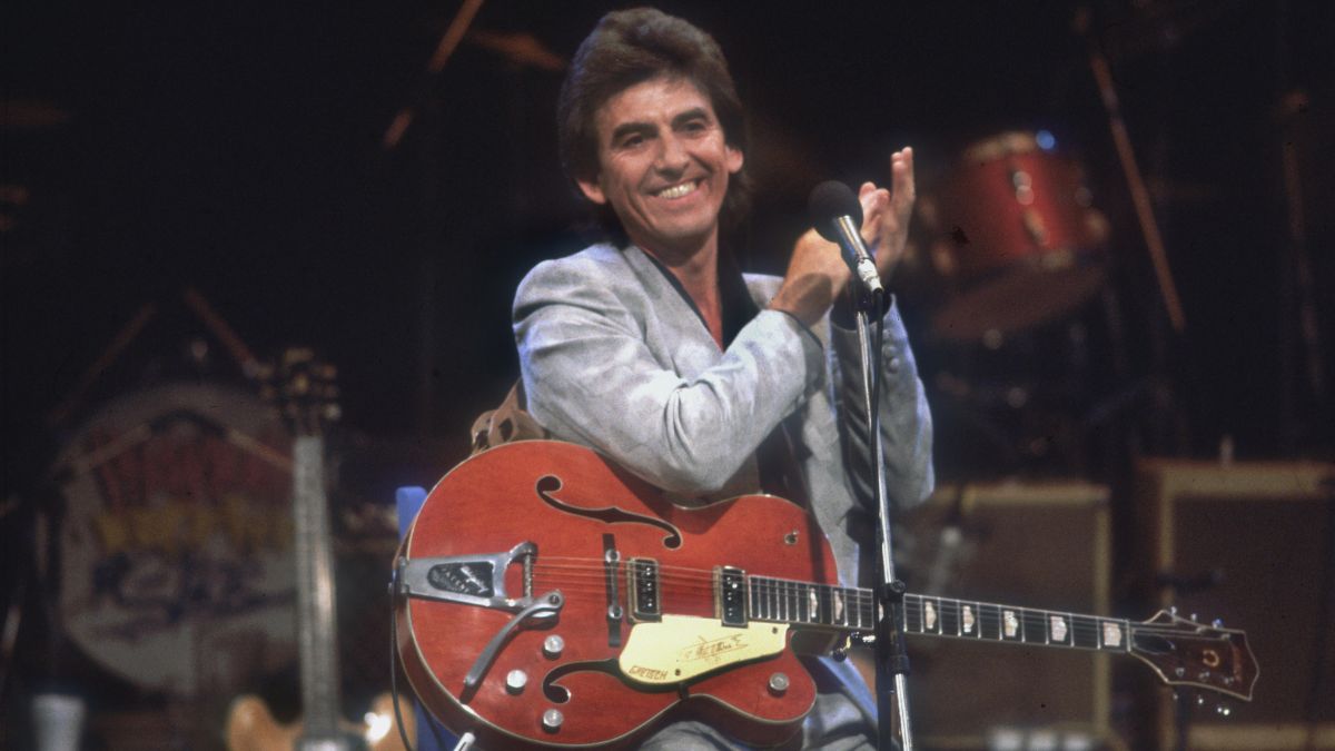 Former Beatle George Harrison (1943 - 2001) records 'Let it Be' for Ferry Aid, 1987