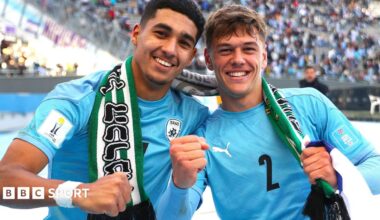 Anan Khalaili and Ilay Feingold of Israel celebrate at the Under-20 World Cup in Argentina in 2023