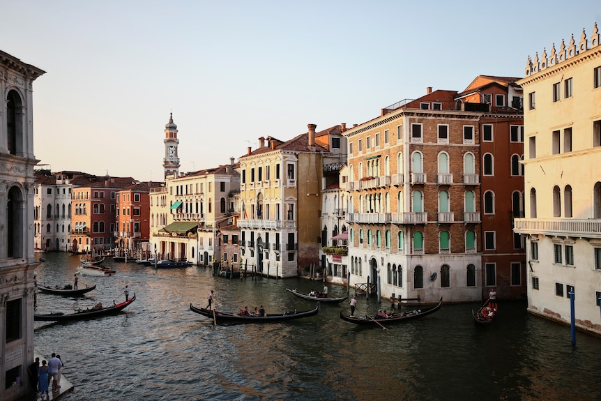 Gondalas in a canal.