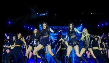 South Korean K-pop girl group Aespa performing at their Synk: Complaexity world tour concert at Pacaembu Stadium in Sao Paulo, Brazil on Sept 4.