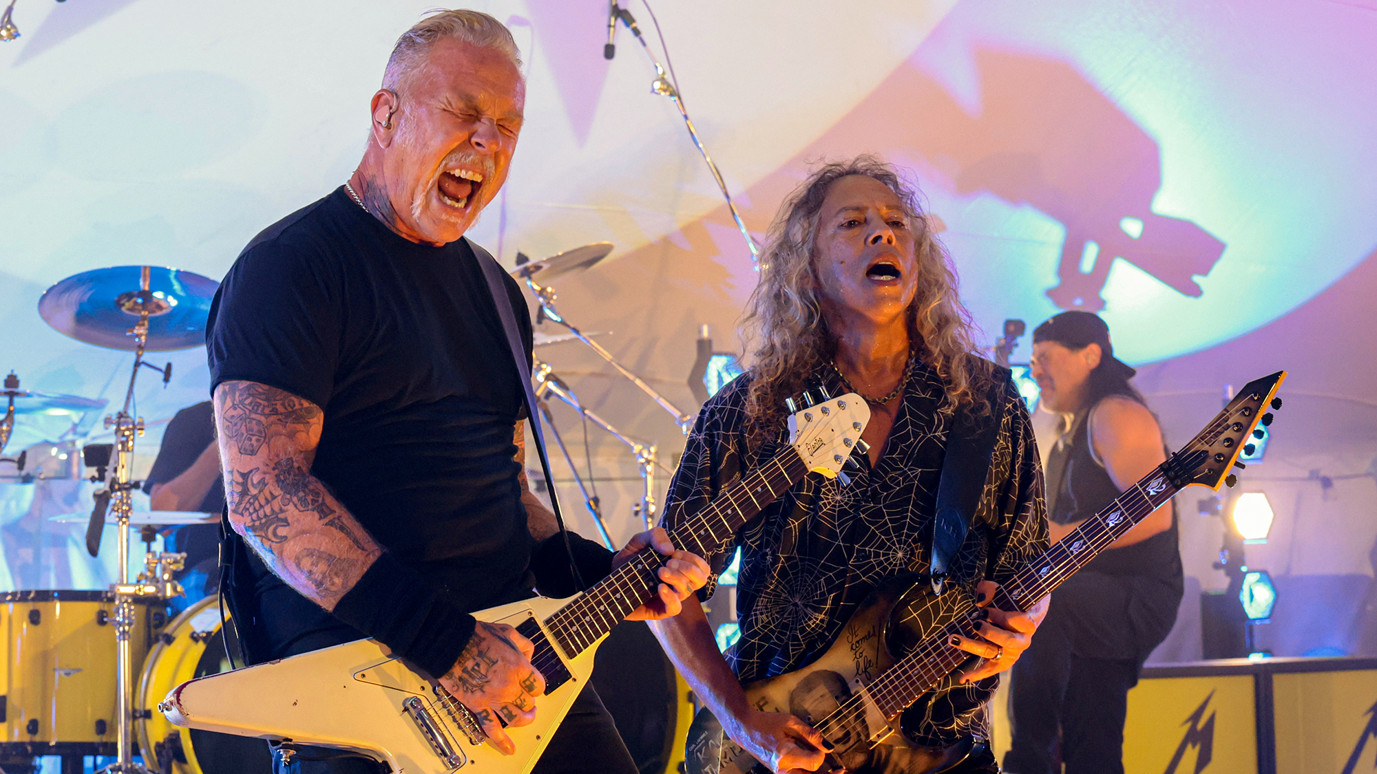 James Hetfield and Kirk Hammett of Metallica perform live for SiriusXM at Stephen Talkhouse to celebrate the launch of the &ldquo;Maximum Metallica&rdquo; channel on SiriusXM on August 28, 2025 in Amagansett, New York.