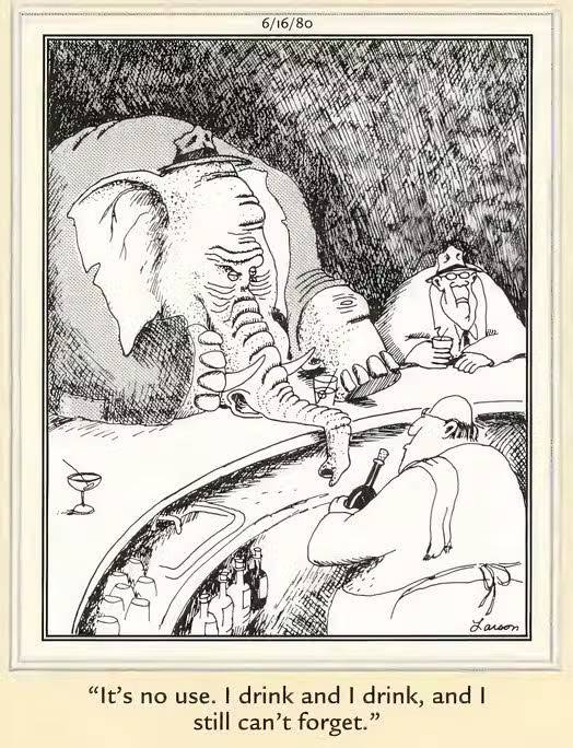 A elephant complains at a bar in this Far Side comic