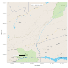 A map with a red line moving fast showing how the wild dogs are moving.