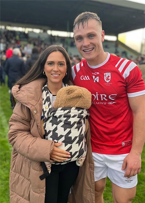 Darragh Roche with his fiancé Tegan and their daughter