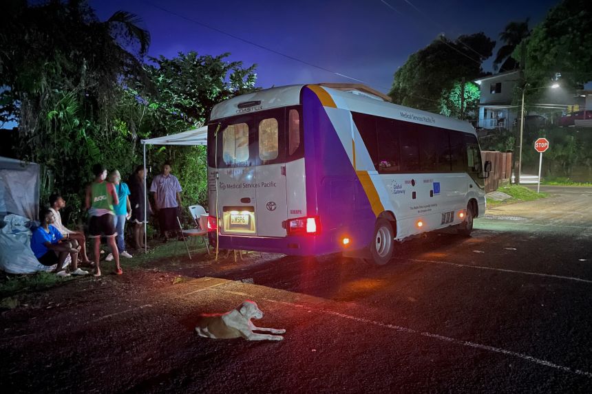 A Medical Services Pacific Moonlight programme team offering free HIV testing during an outreach visit to a suburb of Suva, Fiji, on March 19, 2026.