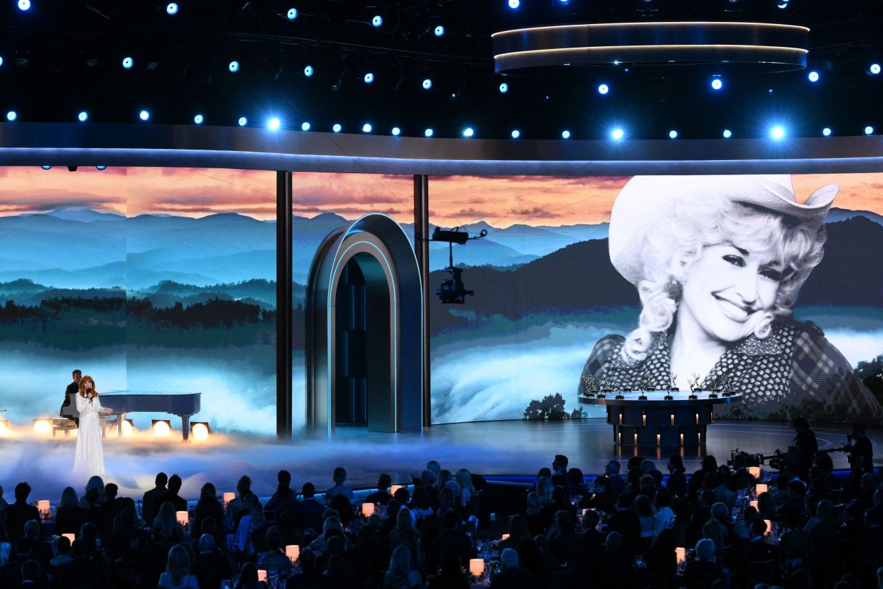 Reba McEntire sings a tribute to Dolly Parton during the 78th Primetime Emmy Awards at the Peacock Theatre at LA Live in Los Angeles on September 14.