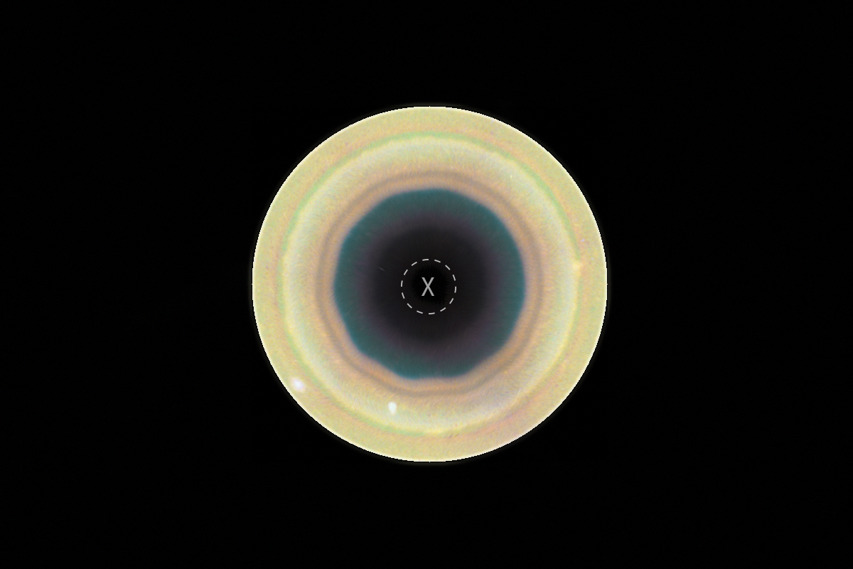 Image of a 10-sided decagon feature at Saturn's South Pole, captured on 29 August 2025 by the Hubble Space Telescope. Credit: NASA, ESA, STScI, A. Sánchez-Lavega (University of the Basque Country), A. Simon (NASA-GSFC), M. Wong (UC Berkeley); Image Processing: A. Pagan (STScI)