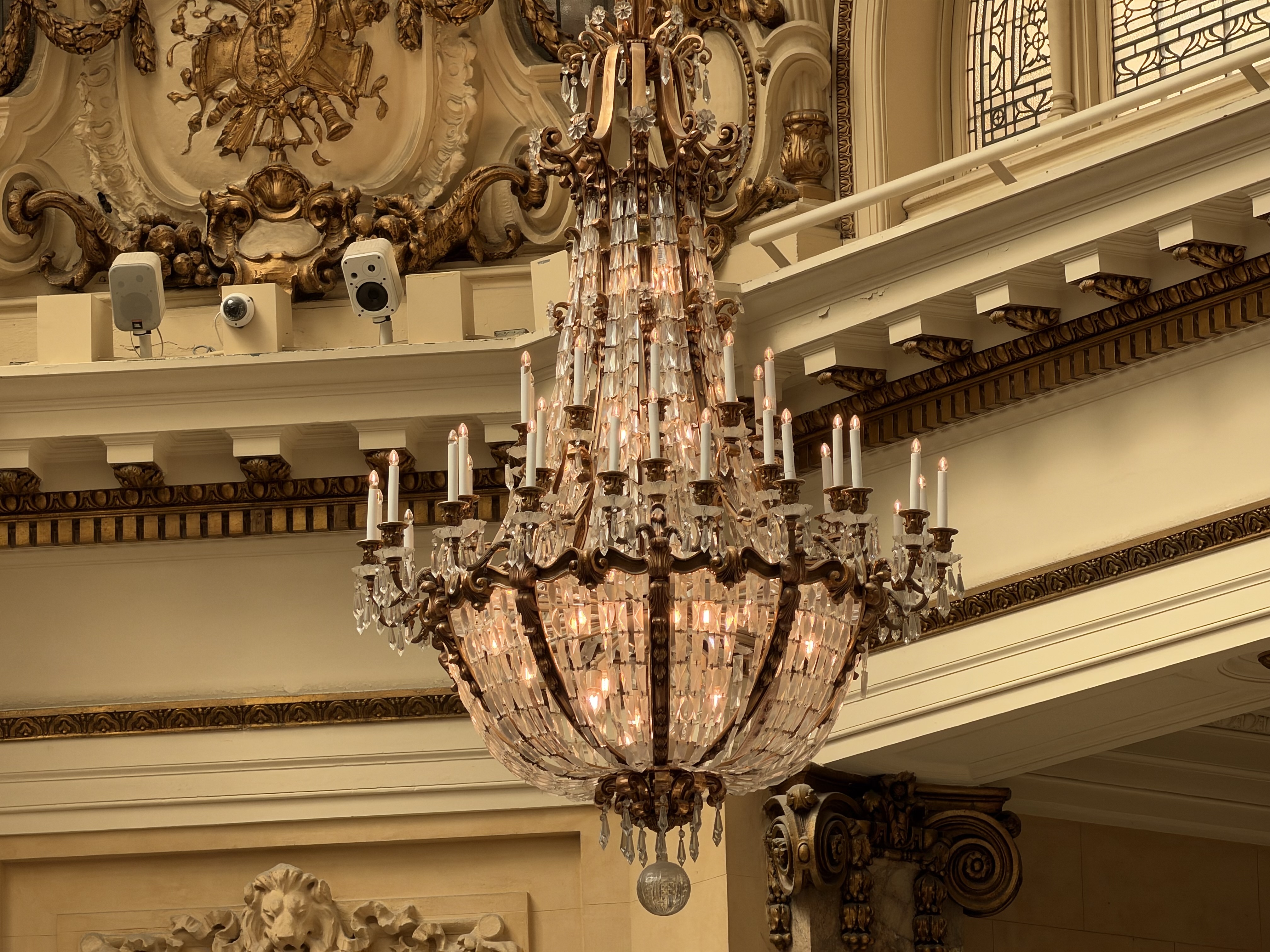 A close-up of a chandelier