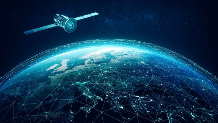 Satellite Orbiting Earth with Global Data Network