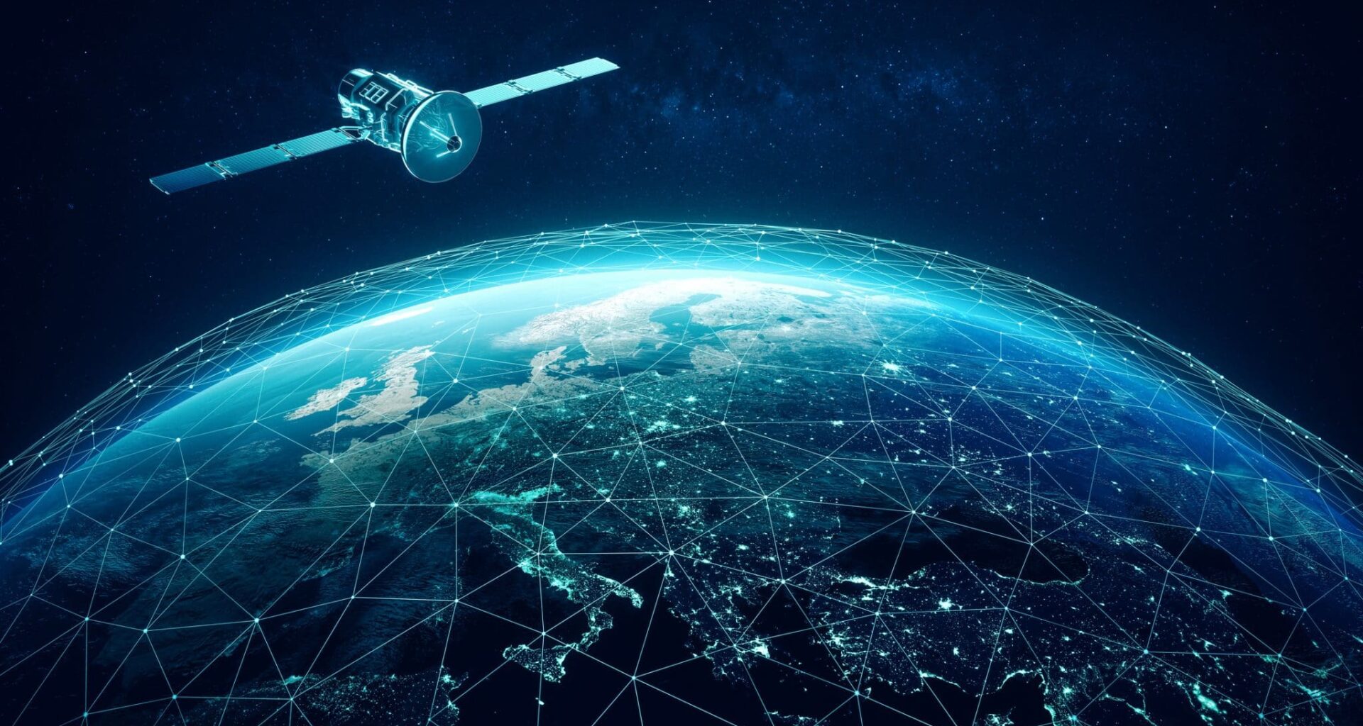 Satellite Orbiting Earth with Global Data Network