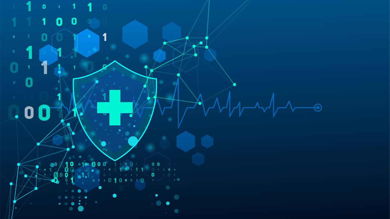 Digital Healthcare Security Shield with ECG Technology Concept