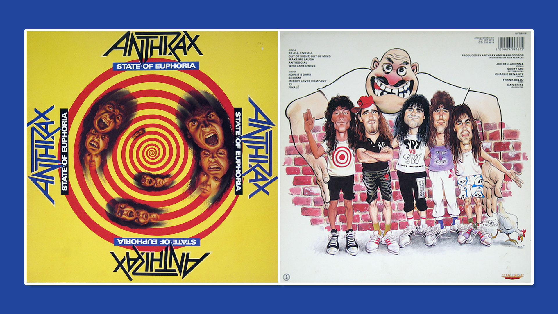 The front and back artwork for Anthrax's 1988 album State of Euphoria