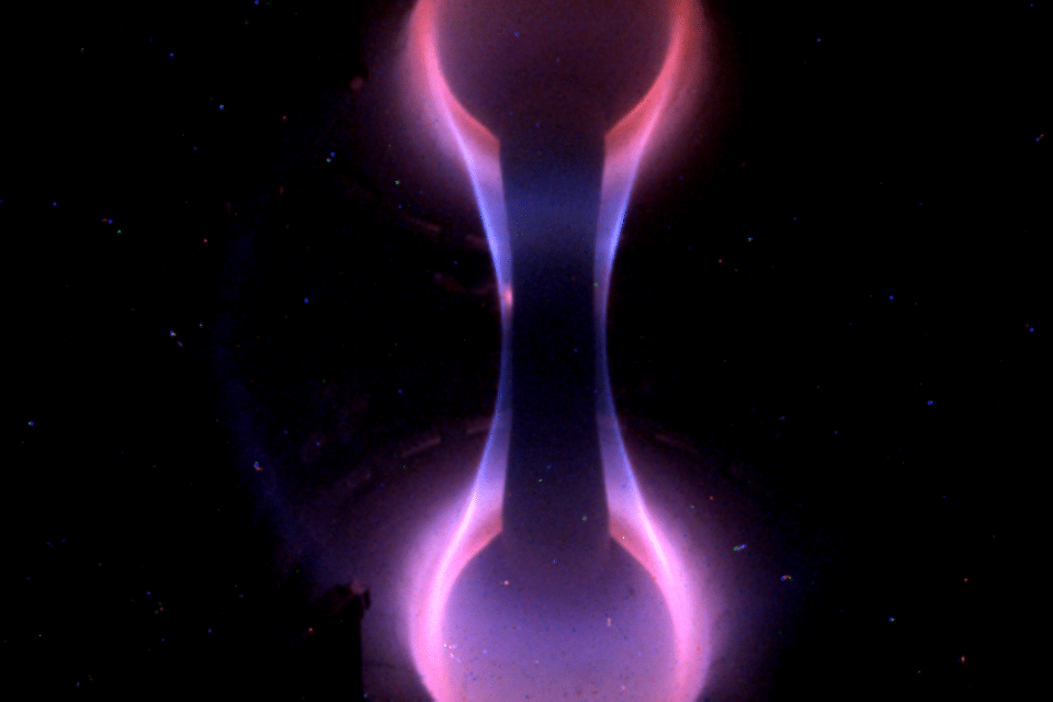 Spherical tokamak vessel at Culham showing fusion plasma pressure experiment hardware, spherical fusion machine