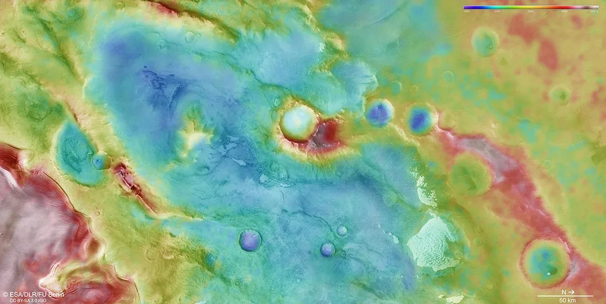 Detailed topographic map of Thyles Rupes on Mars, highlighting elevation variations.