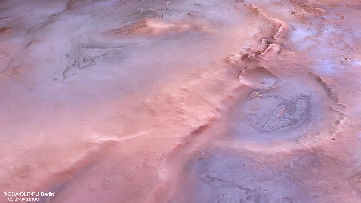 Aerial view of Thyles Rupes with its distinct geological features on Mars.