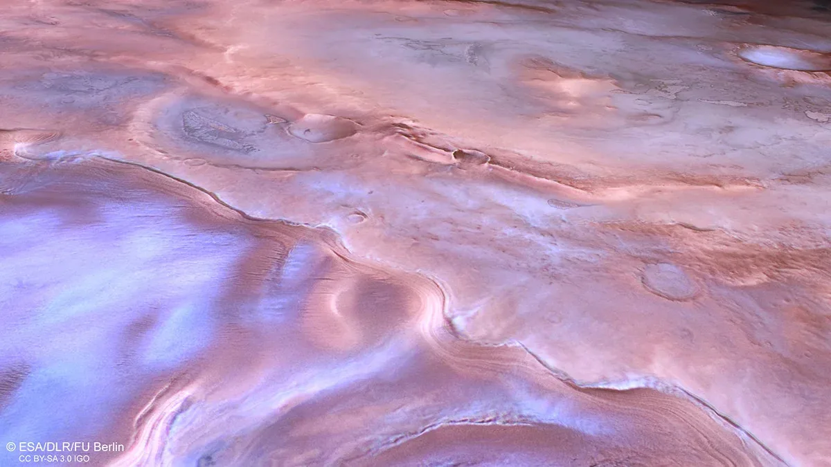 A glacier near Thyles Rupes showing icy formations on Mars.