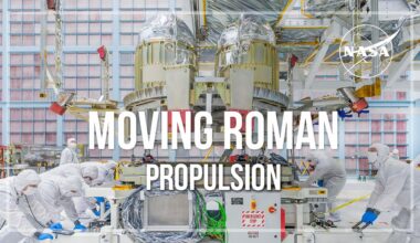 NASA technicians working around Roman Space Telescope propulsion hardware in a clean room