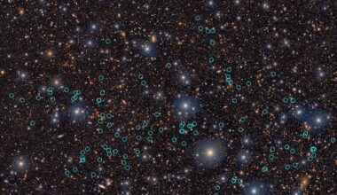 An annotated view of a map of the newly discovered proto-supercluster COSMOS-z3.1-A. It was discovered in data from a large survey of the Southern Hemisphere sky taken by the Dark Energy Camera mounted on the Blanco telescope on Cerro Tololo, Chile. Credit: CTIO/NOIRLab/DOE/NSF/AURA
