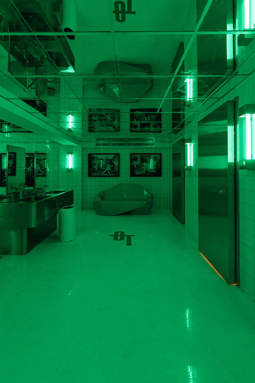 studiomateriality translates lucha libre into green-lit, stainless-steel bar in athens - 8