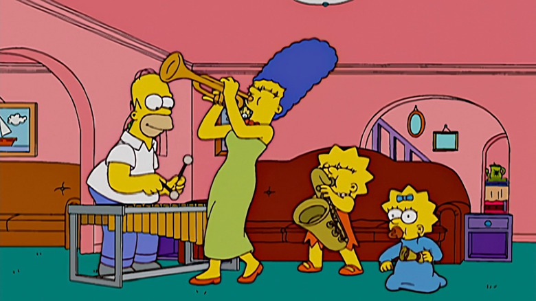 Homer, Marge, Lisa, and Maggie on The Simpsons