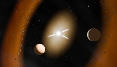 This illustration shows the PDS 70 system, including its two exoplanets. Comets are shown approaching the star, releasing volatiles that sublimate as the comets warm. Image Credit: Aline Novais