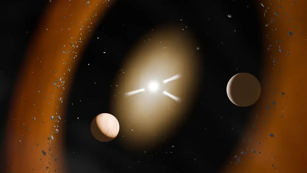 This illustration shows the PDS 70 system, including its two exoplanets. Comets are shown approaching the star, releasing volatiles that sublimate as the comets warm. Image Credit: Aline Novais