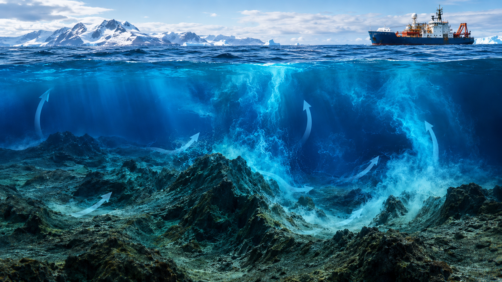 Rough seafloor can make deep Southern Ocean mixing much stronger (Image: AI Generated) Rough seafloor can make deep Southern Ocean mixing much stronger (Image: AI Generated)<br>