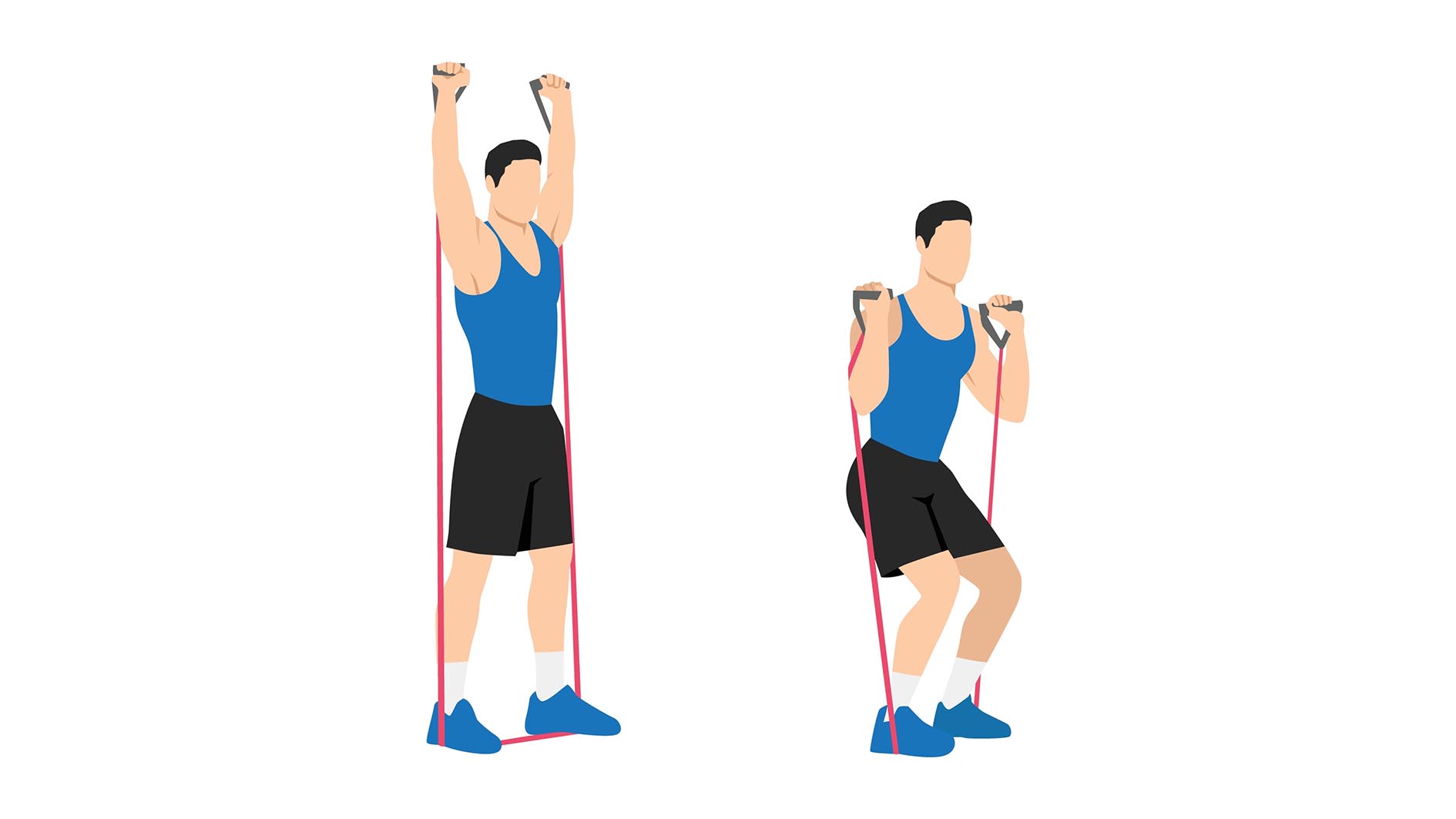an illo of a man doing a resistance band overhead press