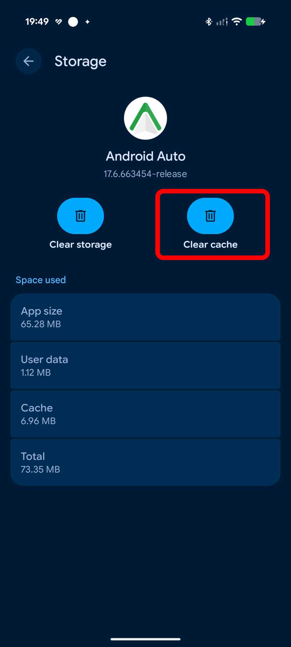 Storage and cache of Android Auto app on a Google Pixel