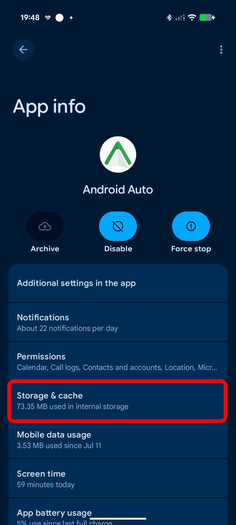 Android Auto app settings