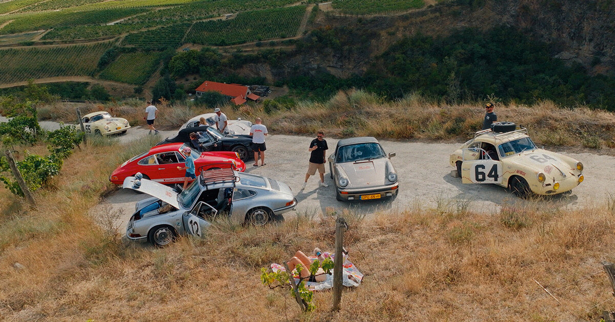 seven porsches’ journey across europe turns into physical artwork