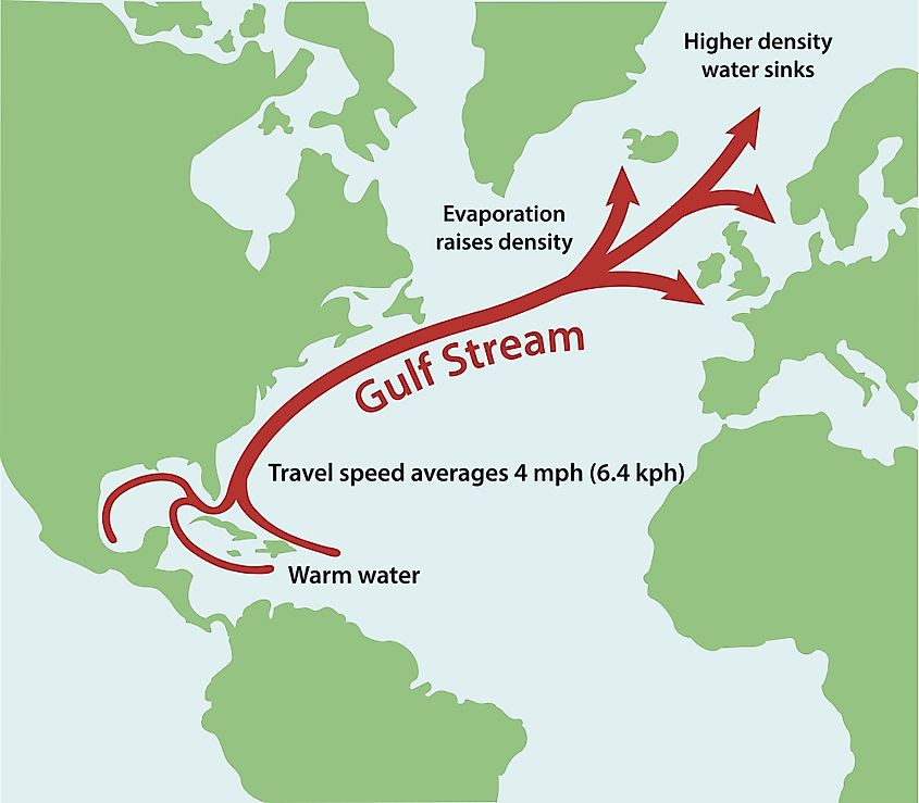 Satellite-style view of the Gulf Stream current along the Atlantic coastline.