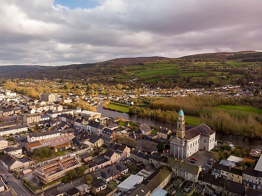 Aerial view of Clonmel town, Tipperary, Ireland. 