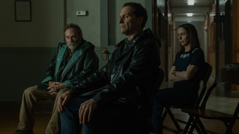 (L-R) Stephen Root, Matthew Rhys and Kate O’Flynn in Widow’s Bay. Pic: Apple TV