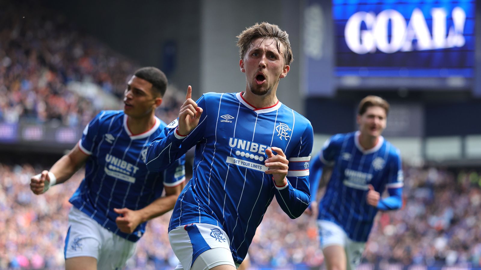 Daniel Neil celebrates the first of his two goals for Rangers