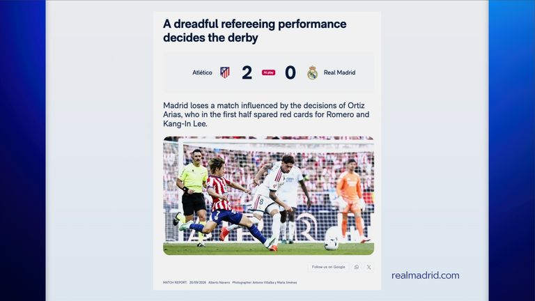 Real Madrid said the derby against Atletico Madrid was influenced by refereeing decisions