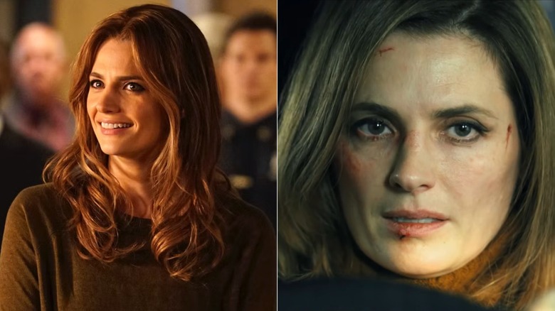 A side-by-side photo of Stana Katic in Castle and Kidnapped in Her Own Home: The Martha Carelli Story.