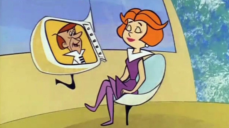 Jane Jetson talking to George Jetson on a computer screen in The Jetsons