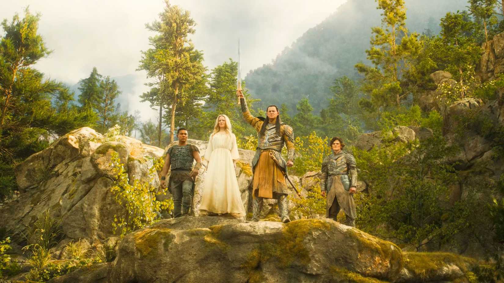 Arondir, Galadriel, Gil-galad, and Elrond in 'The Rings of Power' Season 2