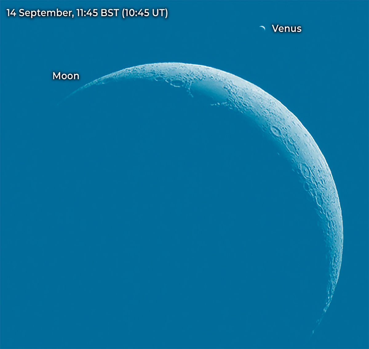 Illustration showing the lunar occultation of Venus, 14 September 2024. Credit: Pete Lawrence