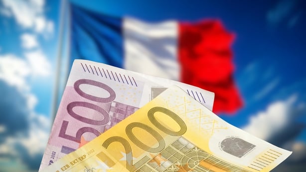 France flat with 200 and 500 euro banknotes in the forefront
